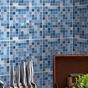 Tegelstickers voor vloer/muur, wandtegels voor eenvoudig afpellen en opplakken, zelfklevende spatbescherming, tegelstickers voor woonkamer, keuken, badkamer, decoratie, 15 cm x 15 cm, blauw, 10 stuks