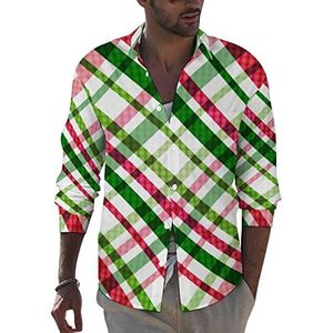 Kerstmis geruit herenoverhemd met lange mouwen, casual strandtops met zak, normale pasvorm