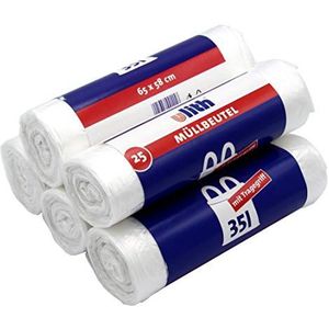 125 afvalzakken/vuilniszakken met handgreep, 35 liter, 25 stuks per rol, scheurvast & vloeistofdicht, product & verpakking recyclebaar (verpakking van 5 stuks)
