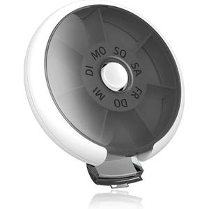 1 stuk kleine draagbare medicijndoos, 7-daagse pillendoos, ronde pillendoos, mini-pillendoos met scheidingswanden, geschikt voor het opbergen van tabletten en pillen (zwart)