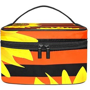Zonnebloem Rode en Zwarte Streep Make-up Organizer Bag, Reizen Make-up Tas Organizer Case Draagbare Cosmetische Tas voor Vrouwen en Meisjes Toiletartikelen, Meerkleurig, 22.5x15x13.8cm/8.9x5.9x5.4in