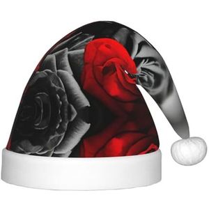 OdDdot Zwart Wit en Rode Rozen Print Pluche Kerstman Hoeden, Kerst Kerstman Hoed, Xmas Hoed voor Kinderen Jaar Kinderen Kerstfeest Gunsten