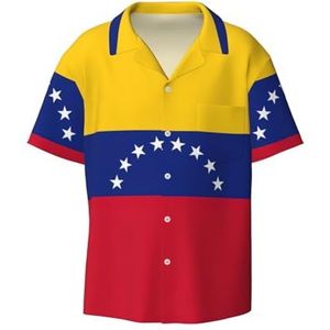 OdDdot Vlag van Venezuela Print Heren Overhemden Atletische Slim Fit Korte Mouw Casual Business Button Down Shirt, Zwart, XXL