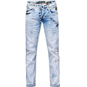 Lichtblauw heren jeans broek 'Ruben' in zomer used-look en opvallend design 'Ice Blue' stretch regular -31, lichtblauw, 33W x 32L