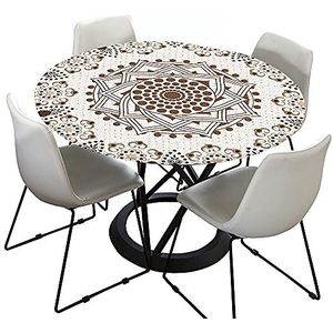Mandala rond tafelkleed voor ronde tafel, Morbuy 3D waterdichte tafelkleden, vlekbestendig, stofdicht, afveegbare tafelbescherming voor thuis, feest, keuken, eetkamer (Crèmekleur, 200cm)