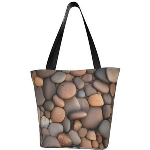 AkosOL Pebbles In The Beach Klassiek bedrukt ontwerp, lichtgewicht gewatteerde handtas met grote capaciteit, geschikt om te winkelen, fitness, modieus en gemakkelijk te matchen met het leven, Zwart,