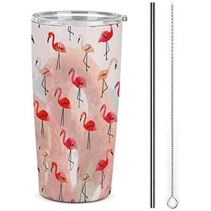 Rode Flamingo's Reizen Koffie Mok Rvs Tumbler Met Deksel En Stro Geïsoleerde Cup Voor Auto Thuis 17oz
