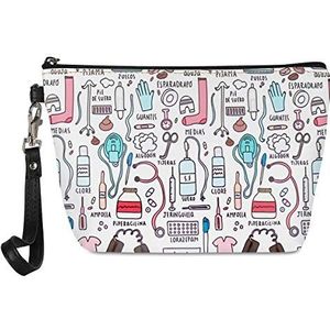 spArt Verpleegster Aid Thema Make-up Tas Lederen Cosmetische Tas met Rits Toilettas voor Vrouwen, Opbergtas voor Borstels Sieraden Accessoires