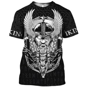 Mannen Viking T-shirt Tops - Noorse Mythologie 3D Bedrukte Korte Mouw - Unisex Mode Casual Plus Size Shirt Zomer Ademend Mesh Paar Cosplay Tee(Viking Odin,XL)