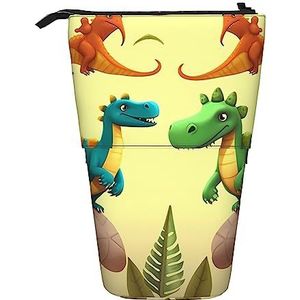 Leuke Cartoon Dinosaurs Potlood Case Telescopische Make-up Tas Pop Up Office Organizer Box Staande Pen Houder Cosmetica Tas met Ritssluiting, Zwart, Eén maat, Munten Pouch