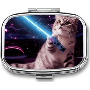 Kleine pillenhoes met 2 compartimenten ruimte laser kat nieuwigheid schattig grappig medicijn pillendoosje gepersonaliseerde reizen pillendoos voor portemonnee reizen pillenorganisator draagbare