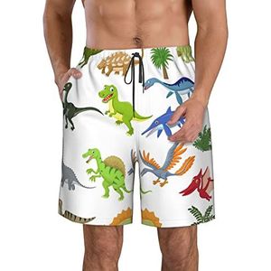 Cartoon dinosaurus afbeeldingen print heren strandshorts zomer shorts met sneldrogende technologie, lichtgewicht en casual, Wit, M