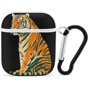 Tijgergroen Leuke Case voor AirPods 2 & 1 Schokbestendige Beschermende Hoofdtelefoon Gevallen Cover Met Sleutelhanger Voor Mannen Vrouwen