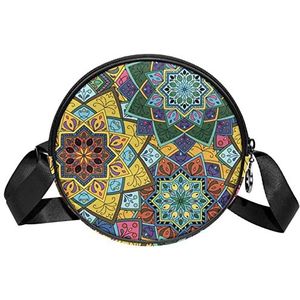 Messenger Bag Vintage Kleurrijke Trippy Mandala Crossbody Tas voor Vrouwen Rond, Meerkleurig, 6.7x6.7x2.3 in, Sling Rugzakken