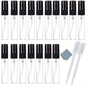 Elfenstall - 25 STKS Clear Glas 5 ml 1/6 oz Spray Fles Parfum Geur Flesjes Zwart Fijne Mist Verstuiver Navulbare Spuitbus Draagbare Vloeibare Container Gratis 2 stks 3 ml Dropper