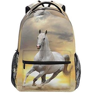 LUCKYEAH wit paard zonsondergang wolk rugzak school boek tas voor tiener jongen meisje kinderen Daypack rugzak voor reizen camping Gym wandelen
