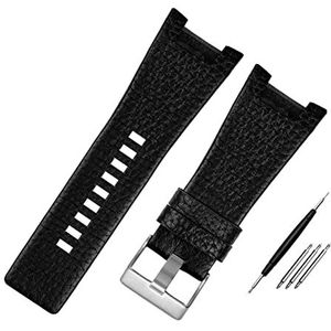 INEOUT Lederen armband compatibel met Diesel Watch Strap Notch Watch Band compatibel met DZ1216 DZ1273 DZ4246 DZ4247 DZ287 3 2mm heren horlogeband (Color : Litchi Black silver, Size : 32mm)