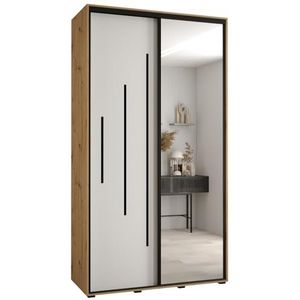 MEBLE KRYSPOL Davos 13 140 Kledingkast met twee schuifdeuren voor slaapkamer - Moderne Kledingkast met spiegel, kledingroede en planken - 235,2x140x45 cm - Artisan White Zwart