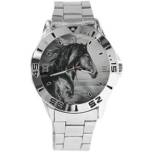 Running Horse Fashion Womens Horloges Sport Horloge voor Mannen Casual Rvs Band Analoge Quartz Horloge, Zilver, armband