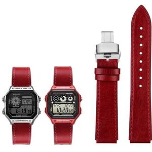 Fit for Casio G-Shock AE-1200WH/1300/1000/A159/A158 AQ-S810W MRW-200H Band Lederen Band heren Retro Horlogeband Armband 18mm (Color : Red silver B, Size : 18mm)