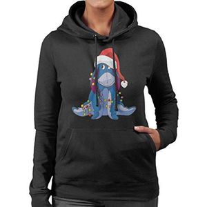 Disney Kerst Eeyore Tangled in Festive Lights Dames Hooded Sweatshirt Zwart, Zwart, XXL