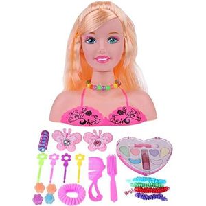 Geenber Meisjes doen alsof spelen make-up pop speelgoed set half lichaam make-up lange kapsel pop mannequin hoofd doen alsof spelen cadeau speelgoed voor kinderen