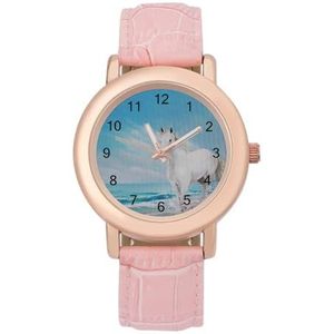 Wit Paard Op Het Strand Horloges Voor Vrouwen Mode Sport Horloge Vrouwen Lederen Horloge