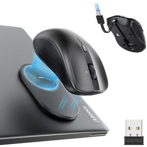 ESR MagMouse Snap-to-Carry Bluetooth-muis, oplaadbare draadloze muis voor laptop met ingebouwde oplaadkabel, herbruikbare zelfklevende houder, BT 5.0 + 2,4 GHz-connectiviteit, stil, ergonomisch, zwart