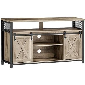 VASAGLE LTV46B50 Tv-meubel, lage kast voor tv's tot 60 inch, televisietafel met verstelbare planken, schuifdeur, metalen frame, eikenbruin-zwart