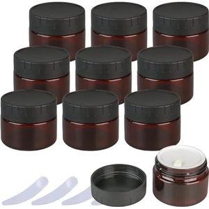 SDGBCXD, Pak van 12, 100 ml lege bruine plastic cosmetische potpotten met binnenvoering en zwarte deksels potje make-up containerset ，Cosmetische potten