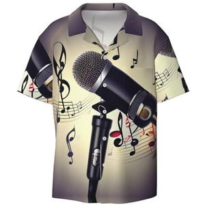 OdDdot Microfoon met muzieknoot print herenoverhemden atletisch slim fit korte mouw casual zakelijk overhemd met knopen, Zwart, XXL
