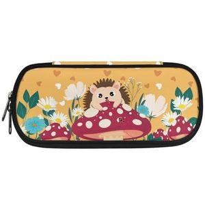 Xoenoiee Grote Etui Potlood Tas Voor Jongen Meisje Tieners Studenten Pen Tas Eenvoudige Potlood Pouch Briefpapier Organiseren, Egel Paddestoel Bloemen Beige, Eén maat, Tas Organizer