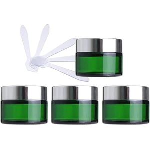 4 stuks 50 ml groene glazen cosmetische potten, lege gezichtscrème opslagcontainers potten met gouden deksel en binnenvoeringen + 4x spatel., Zilver, Eén maat, Klassiek