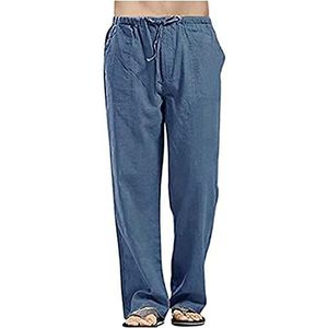 Linnen Herenbroek Casual Losse Lichtgewicht Elastische Taillebroek For Zomeryogastrand(Color:Light blue,Size:M)