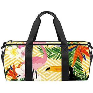 Reizen strandtassen, grote sport gym overnachting duffle gouden golven Flamingo tropische bloemen planten print schoudertas met droge natte zak