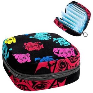 Opbergtas voor maandverband, menstruatiecup zakje, menstruatiezak, organizer voor vrouwelijke pads, tampons, kleurrijk mopshond portret