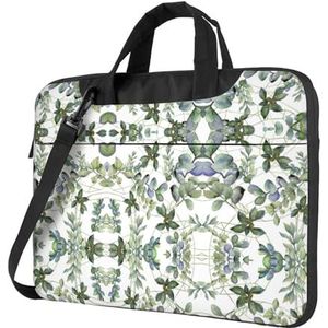 SSIMOO Hondenpoot patroon stijlvolle en lichtgewicht laptop messenger tas, handtas, aktetas, perfect voor zakenreizen, Groene Eucalyptus Bladeren, 13 inch