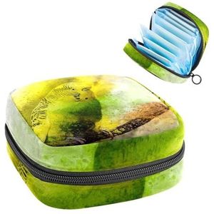 Maandverband Opbergtas, Menstruatiecup Pouch Tampon Bag, Menstruatie Pads Houder Organizer voor Vrouwen Meisjes, Gele Budgie Papegaai