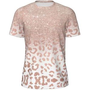 Rose Gold Glitter Print Heren Sport T-Shirt, Ademend Cool Dry Mesh Base Layer Tops Korte Mouw Running Top Gym Shirt, Zwart, S