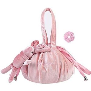 DAguys Luie Cosmetische Tas Fluwelen Trekkoord Make-up BagTravel Cosmetische Tas Draagbare Reizen Make-up Pouch Magische Toilettas voor Vrouwen Meisjes, Roze met roze konijn