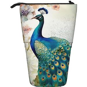 Mooie Pauw En Bloemen Etui Telescopische Make-up Tas Pop Up Office Organizer Box Staande Pen Houder Cosmetica Tas met Ritssluiting, Zwart, Eén maat, Munten Pouch