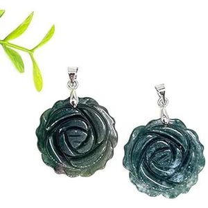 25mm Rose Flower Hanger Natuurlijke Genezing Kristalsteen Kettingen Kralen Voor Energie Amulet Sieraden Maken Accessoire DIY Geschenken-Mosagaat-10 Stuks