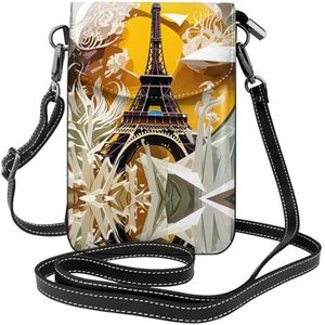 Paris Eiffeltoren stijlvol lederen crossbody flip hoesje, vrouwen ruime telefoontas, mobiele telefoonhoes tas