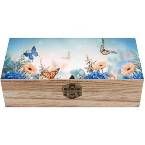 Vlinder Madeliefje Hortensia Bloem Houten Craft Opbergdozen met Deksels Keepsake Schat Sieraden Doos Organizer