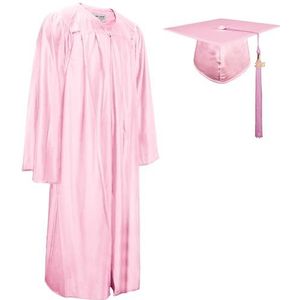 GraduationMall 2024 Afstudeerjurk en Pet Kwastje Jaar Bedel voor Volwassenen Universiteit Middelbare Kleding Kostuum Uniseks M(5'6""-5'8"") Roze