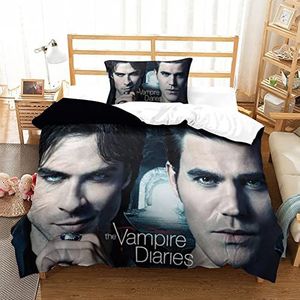 CODOUX The Vampire Diaries Dekbedovertrek Set 3D Bedrukt Beddengoed Film Posters Quilt Cover Set 3 Stuks Zachte Microfiber Cover Met Rits Sluiting Voor Tieners En Volwassenen Single (135x200cm)