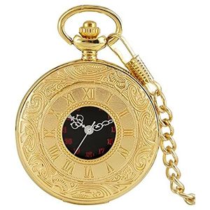 Zakhorloges Zwarte Romeinse cijfers Quartz Pocket Horloge Heren Dames Zwart Holle Case Stoom Retro Hanger Ketting Beste Geschenken for Mannen en Vrouwen (Color : Gold 30cn Chain)