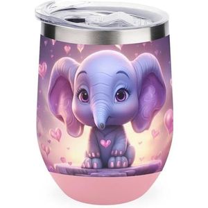 Leuke olifant geïsoleerde beker met deksel schattige roestvrijstalen koffiemok duurzame theekop reismok roze stijl