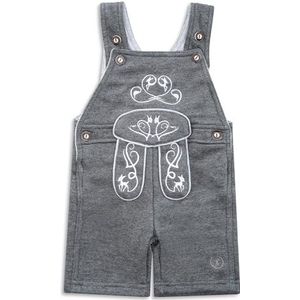 Joni Klederdrachtbroek voor baby's, leren terry-fleece kinderbroek met borduurwerk, romper, overall, grijs, 86-92