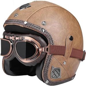3/4 Half Helm Open Gezicht Motorfiets Half Helm Retro Motorhelm Jet Helm met Bril Retro Cruiser Chopper Scooter Open Gezicht Helm DOT/ECE Goedgekeurd D,M=57-58cm